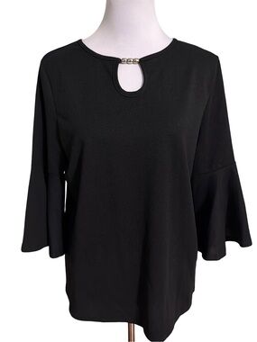 Laura Cruz Black Bell Sleeve Keyhole Top Women's